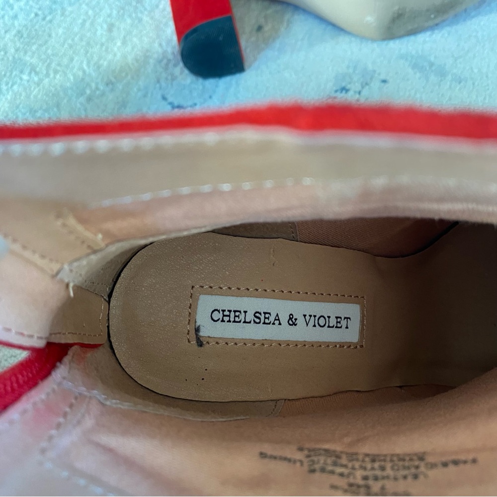 Red Suede Leather Block Heel Pointed Toe Boots Ch… - image 8